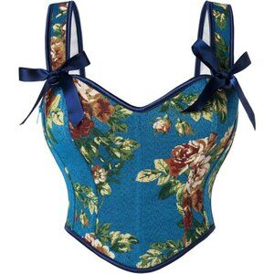 Corset Tops for Women with Zipper Floral Blue